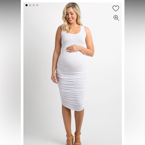 NWT Pink blush White Solid Ruched Fitted Maternity Bodycon Midi Dress small - Picture 4 of 5